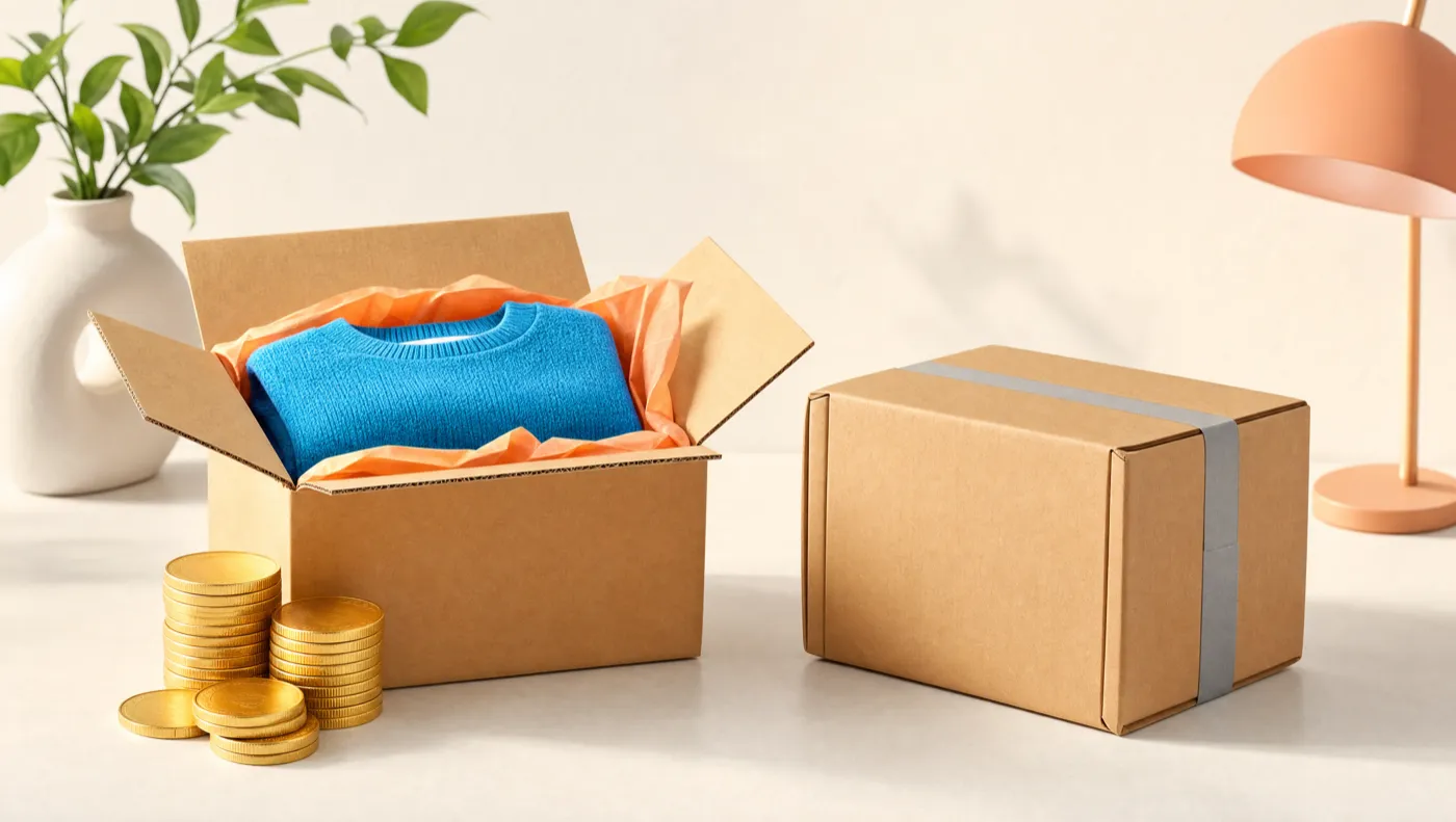 An accepted open parcel with coins beside a refused sealed parcel turned away, representing delivered versus refused cash on delivery orders